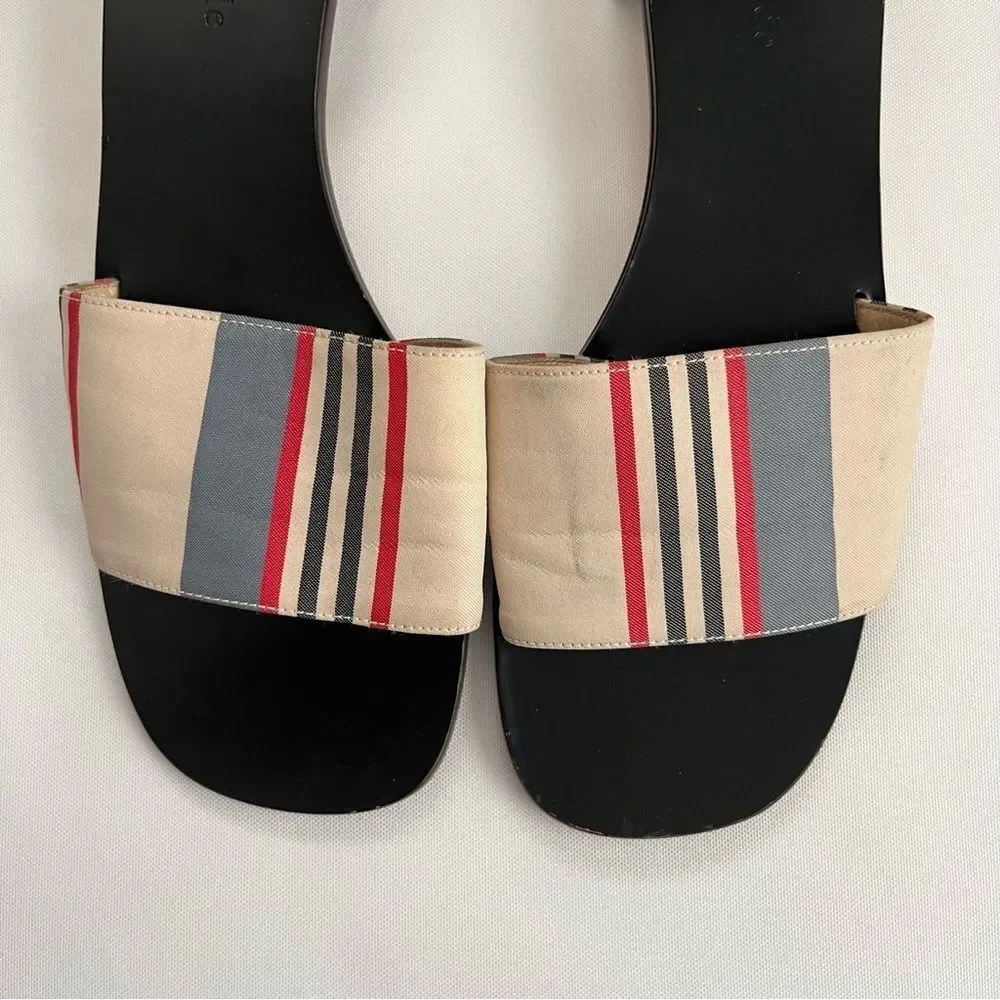 Kate Spade New York Mirabel Sarat Striped Canvas Fabric Heeled Sandals Size 6.5M